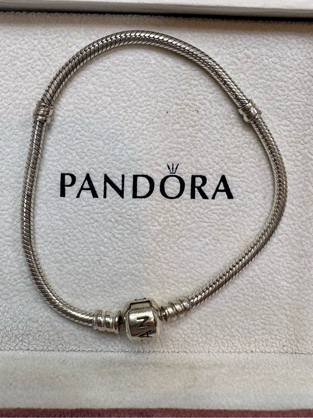 Pandora Moments Barrel Clasp Snake Chain Bracelet with Pouch and Gift Box